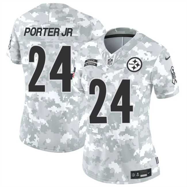 Women%27s Pittsburgh Steelers #24 Joey Porter Jr. 2024 F.U.S.E Arctic Camo Salute To Service Limited Stitched Jersey Dzhi->pittsburgh steelers->NFL Jersey